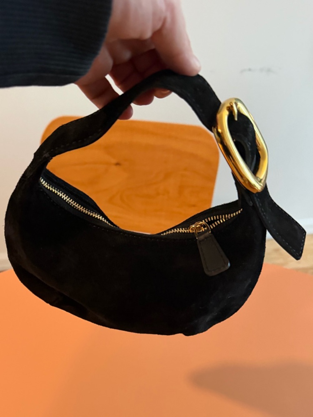 Madewell Black Suede Crescent Mini Bag with Gold Buckle - Picture 2 of 3